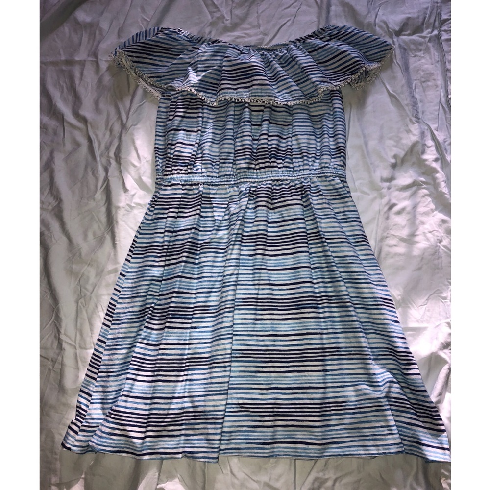 Blue and White Striped off the shoulder dress